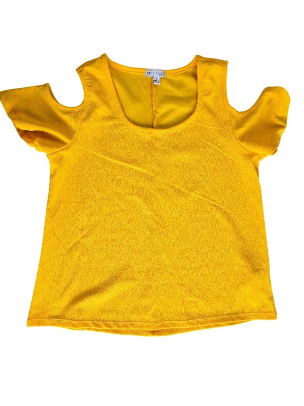 Cest La Vie Womens Yellow Cold Shoulder Top Size S Textured Scoop Neck